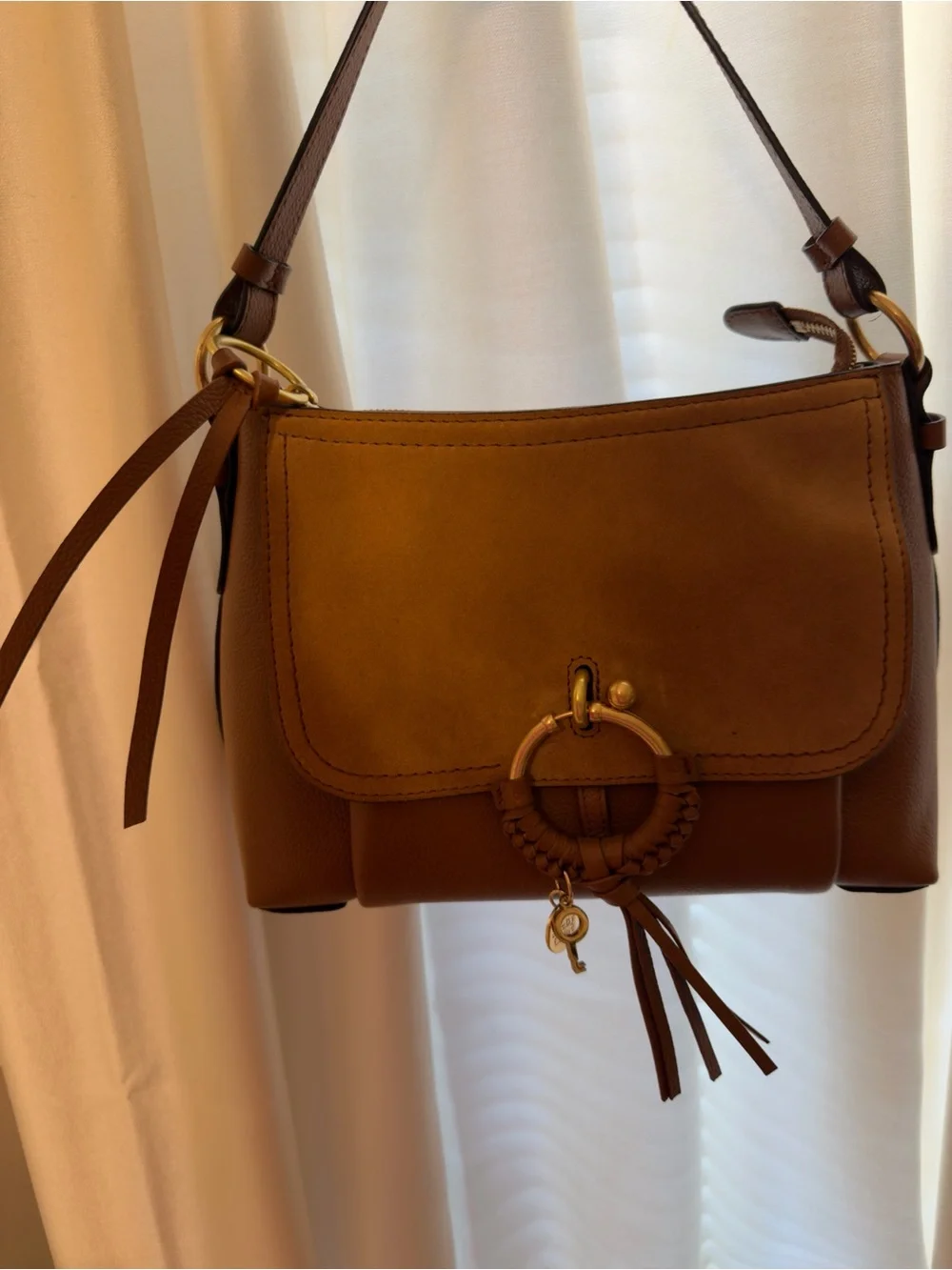 See by Chloe Brown Leather Crossbody Bag with Ring Tassel - Picture 1 of 11